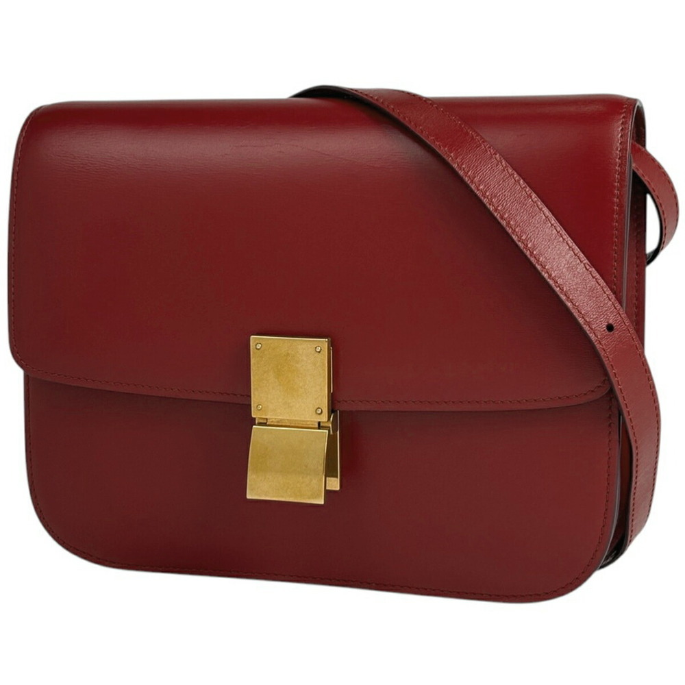 Celine Logo Shoulder Bag Leather Red